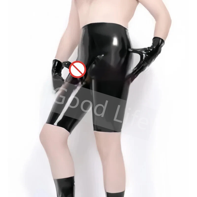 Wetsuit Men - Handmade ผู้ชายสีดําเซ็กซี่ Latex Boxer กางเกงด้านหน้า Ball